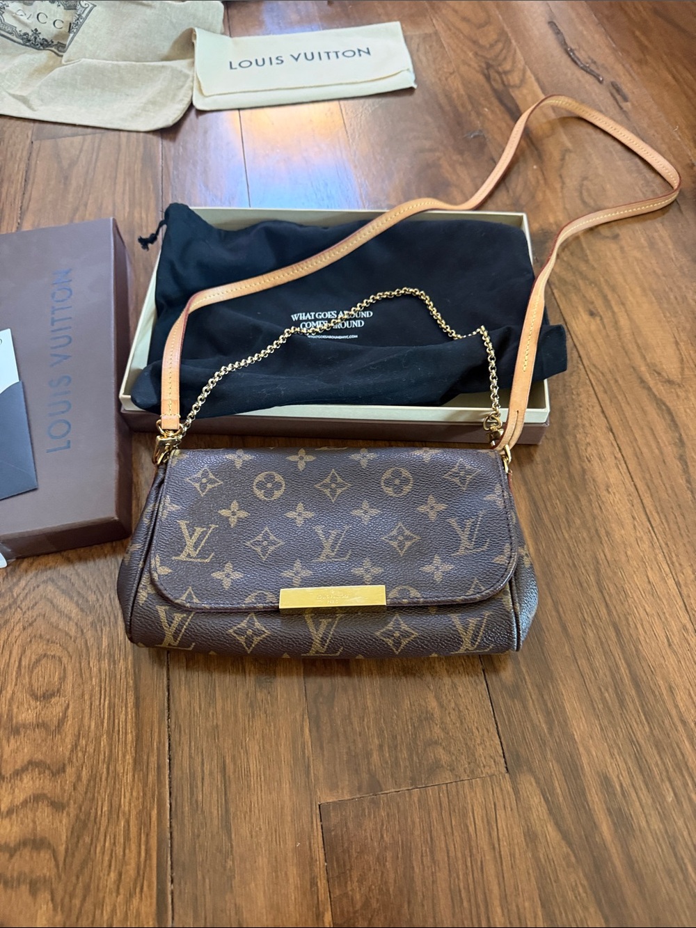 Louis Vuitton Monogram Crossbody with Tan Leather Strap and Gold Hardware